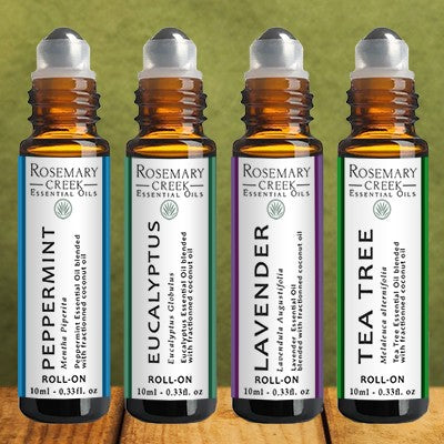 eucalyptus tea tree and lavender Set of 4 Essential Oil Roll Ons - Peppermint - Eucalyptus - Lavender